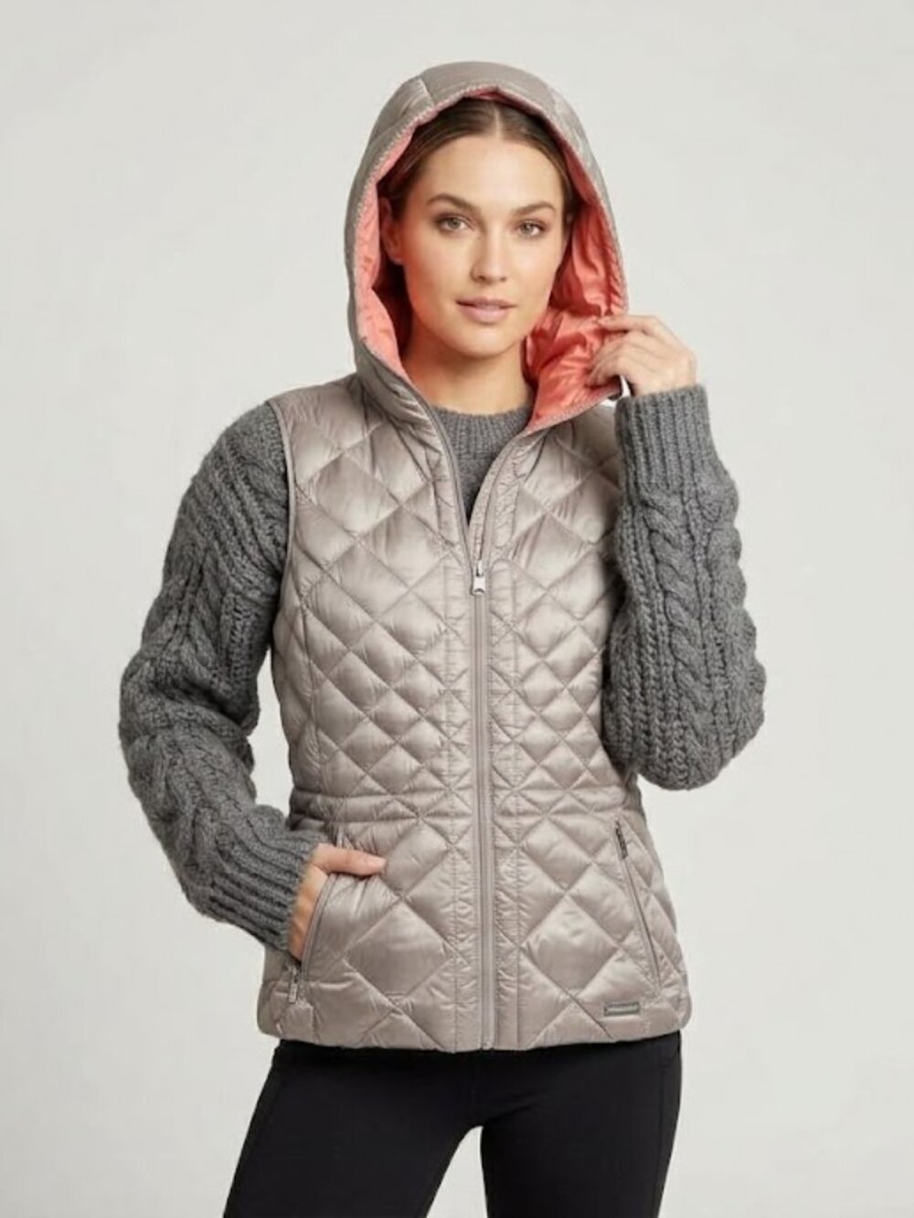 EUC Bernardo Packable Metallic Quilted Down Puffer Vest with Travel Pouch PS